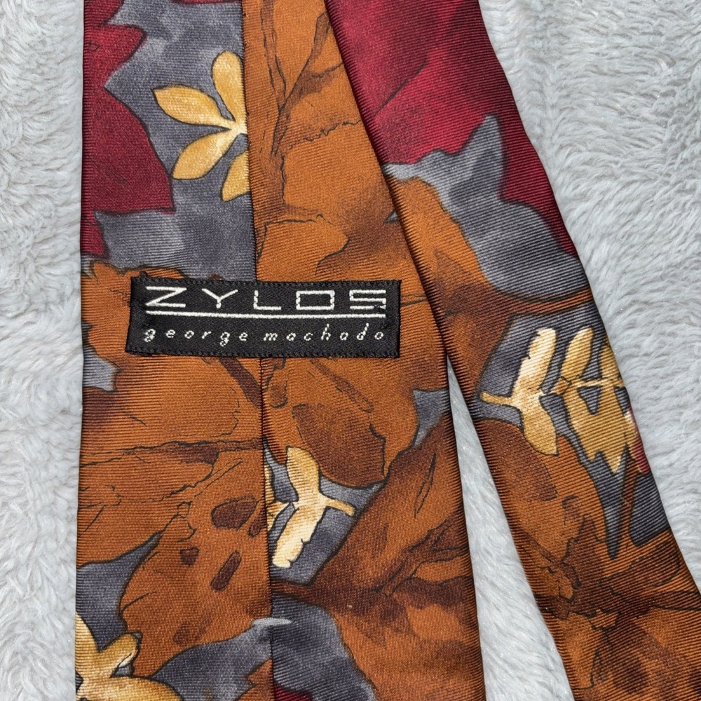 George Machado Mens Silk Tie Brown autumn leaf Made in USA 4" - Picture 3 of 7